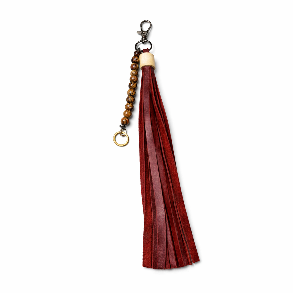Burgundy Tassel with Mala Beads and Gold tone