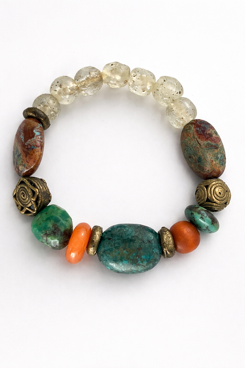 Chrysocolla, AfricanTurquoise & Lost Wax Bracelet