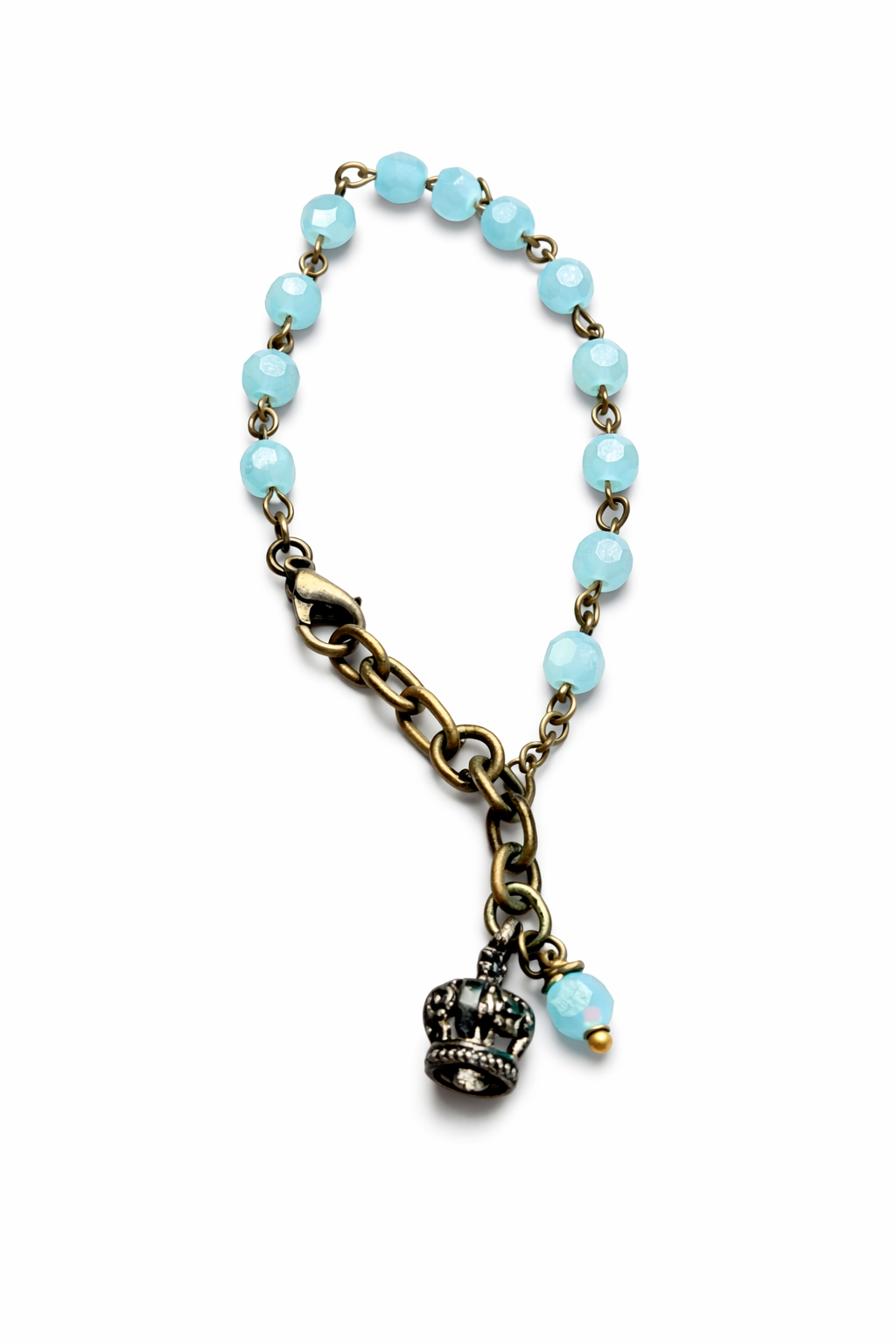 Light Blue Crystal Bracelet with Crown Charm