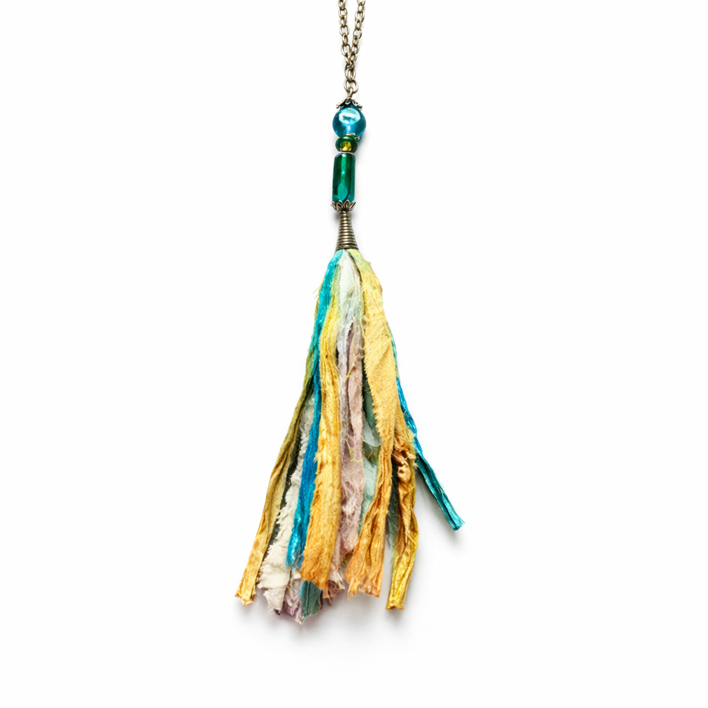 Teal and Gold Sari Silk with Glass Beads