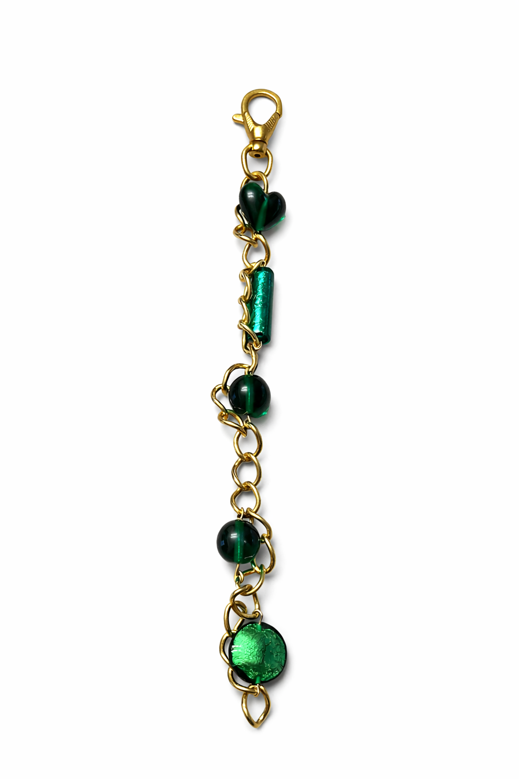 Emerald Colored Glass and Gold Purse Charm