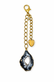 Black and White Agate Slice with Drusy and Gold Heart