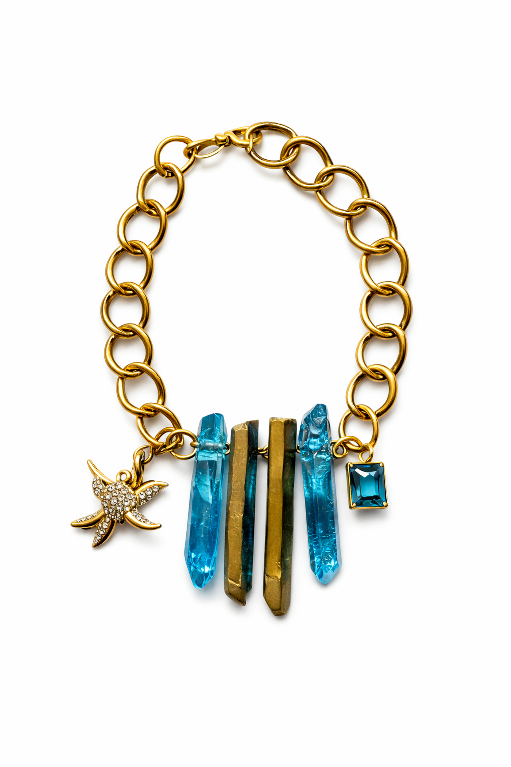Gold Chain with Crystal Slices and Charms