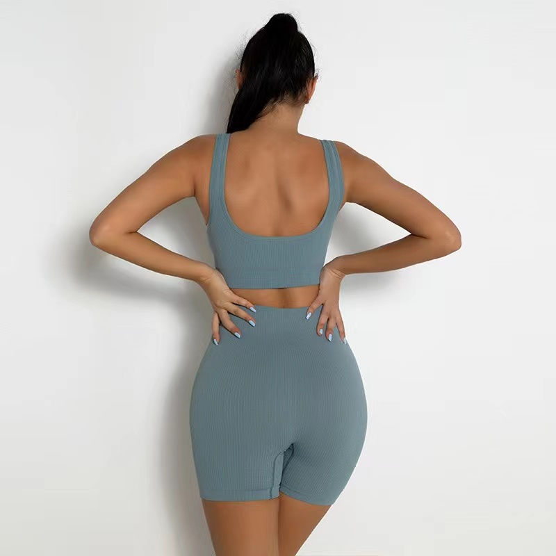 Miniatura: Shorts esportivos de malha sem costura, casuais, cintura alta,com efeito push-up
