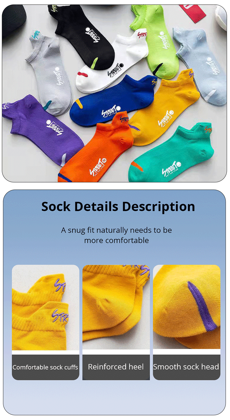 Miniatura: 5 Pairs Bright Color Ankle No Show Socks Men Breathable Street Fashion Sport Deo