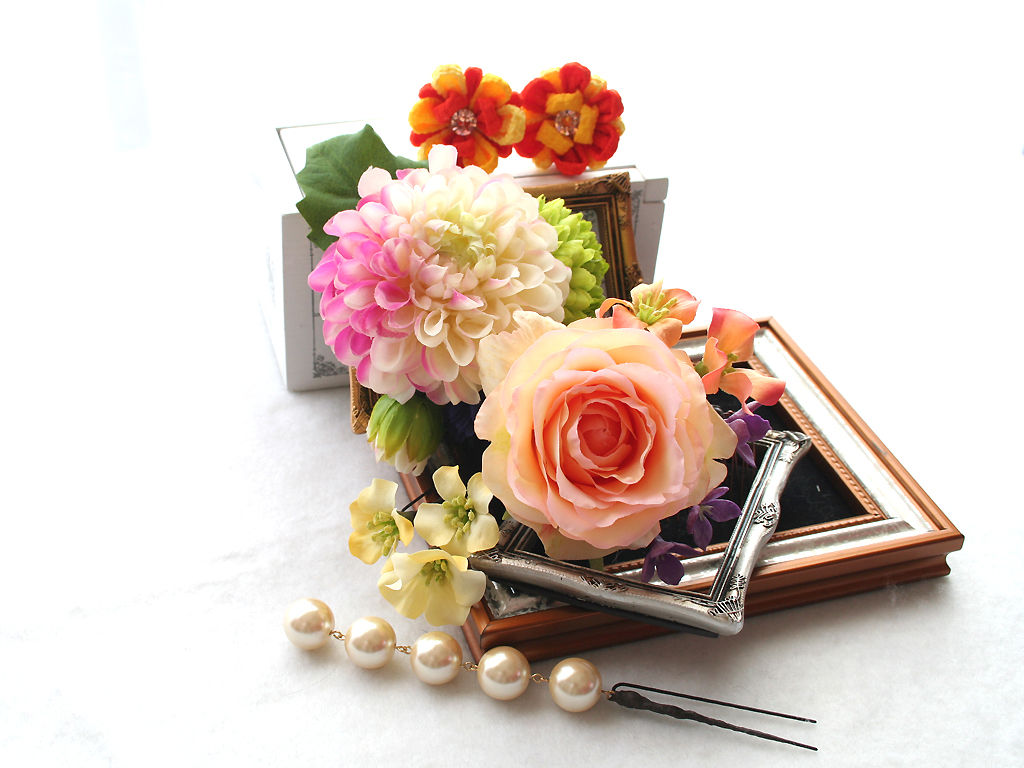 HA045：ダリアとマムの髪飾り（コーム）