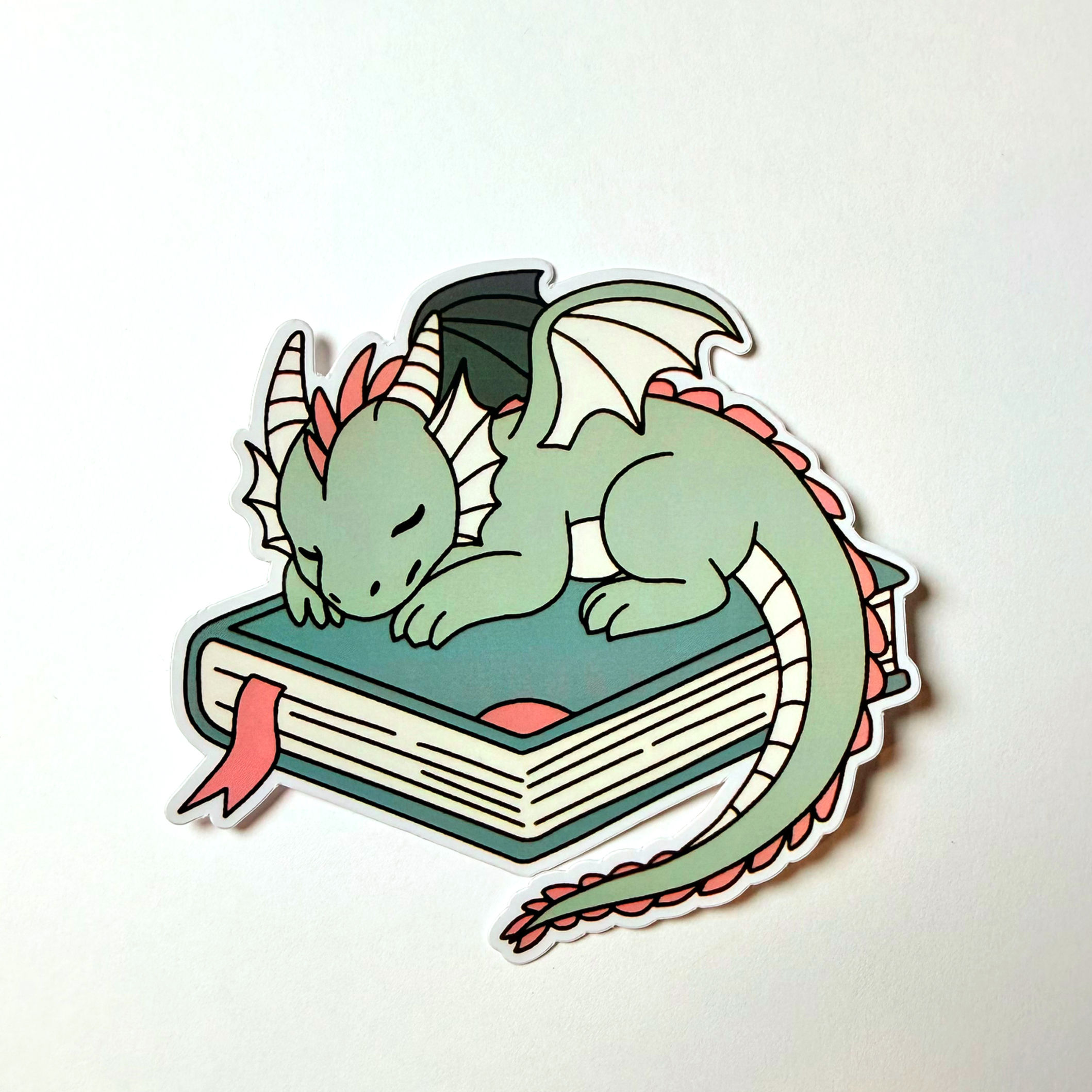 Green Sleeping Book Dragon - Sticker