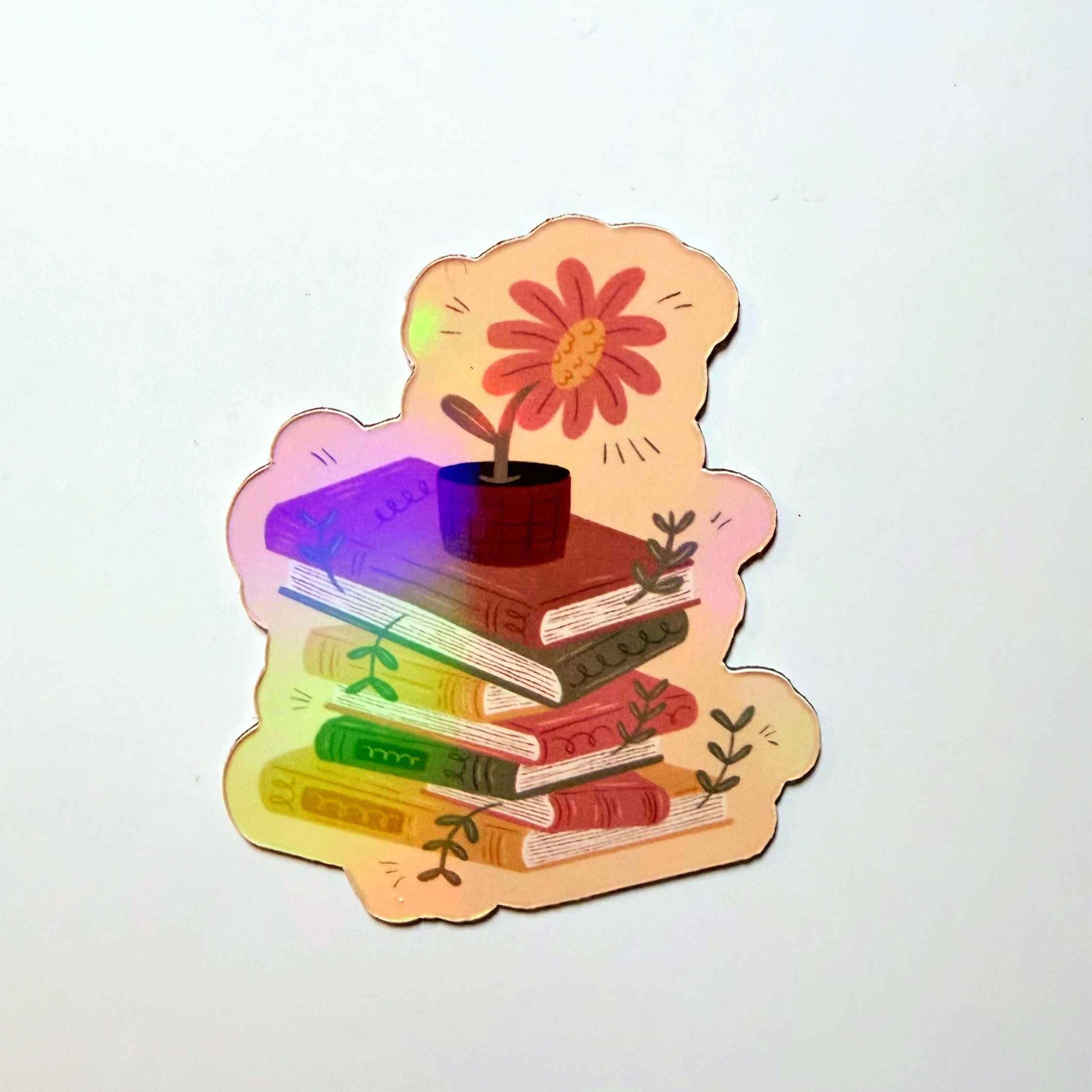 Book Stack with Flowers - Magnet