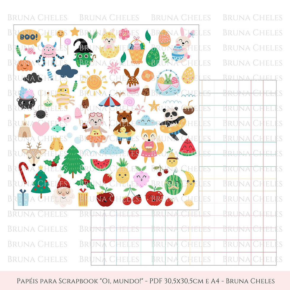 Miniatura: Coleção Oi, mundo! - Papéis para Scrapbook