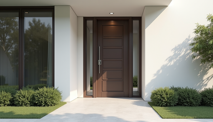 Eye-level view of a modern front door with clean lines and minimalist design