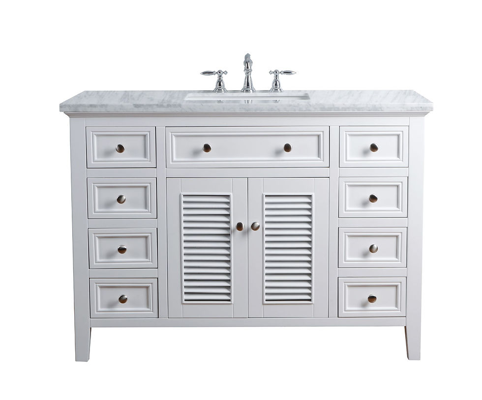 Genevieve 48" White Single Vanity & Shutter Double Doors Single Sink