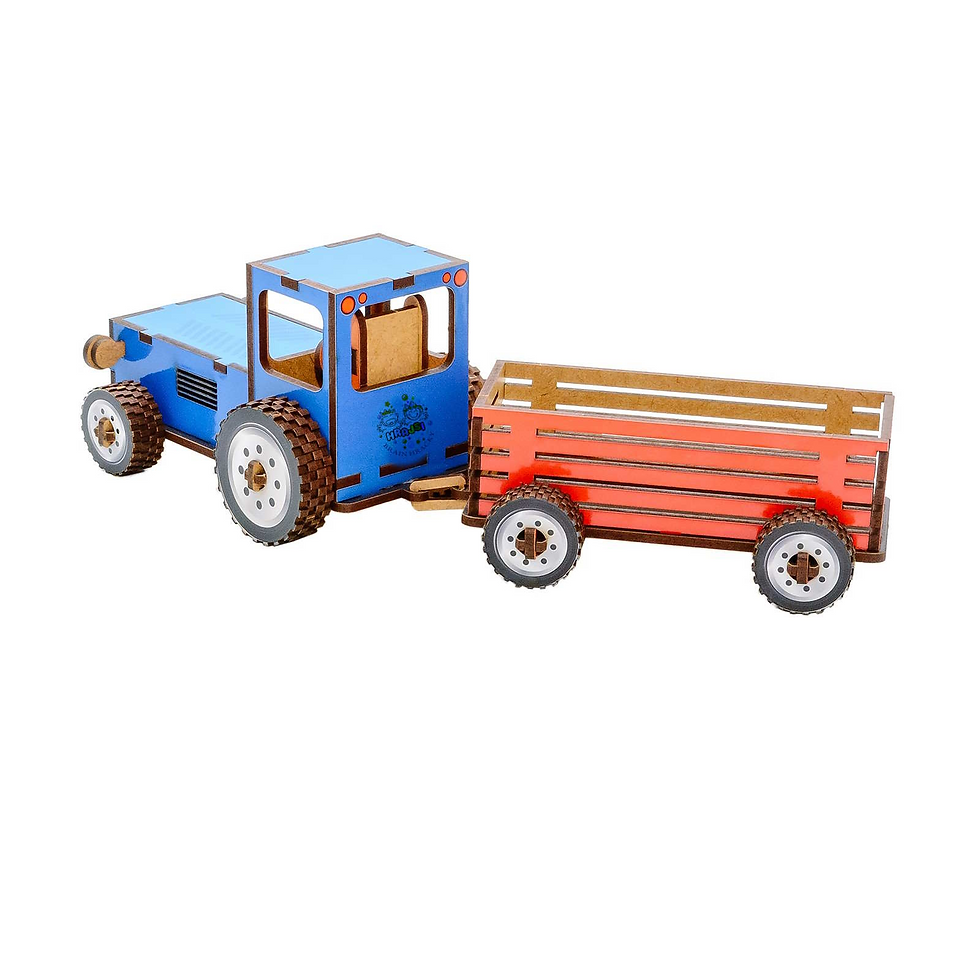 Složený dřevěný traktor pro děti jako hračka na podlaze