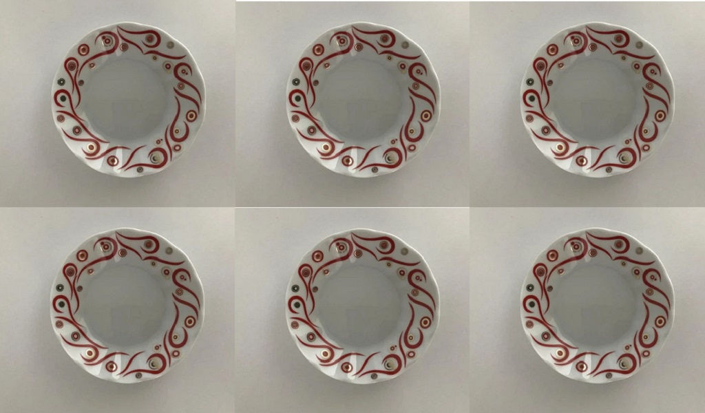 6'lı Porselen Kırmızı Yakamoz Çay Tabak