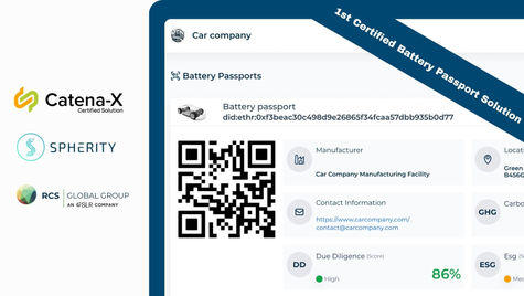 Showing the UI of Spherity's Digital Product Passport