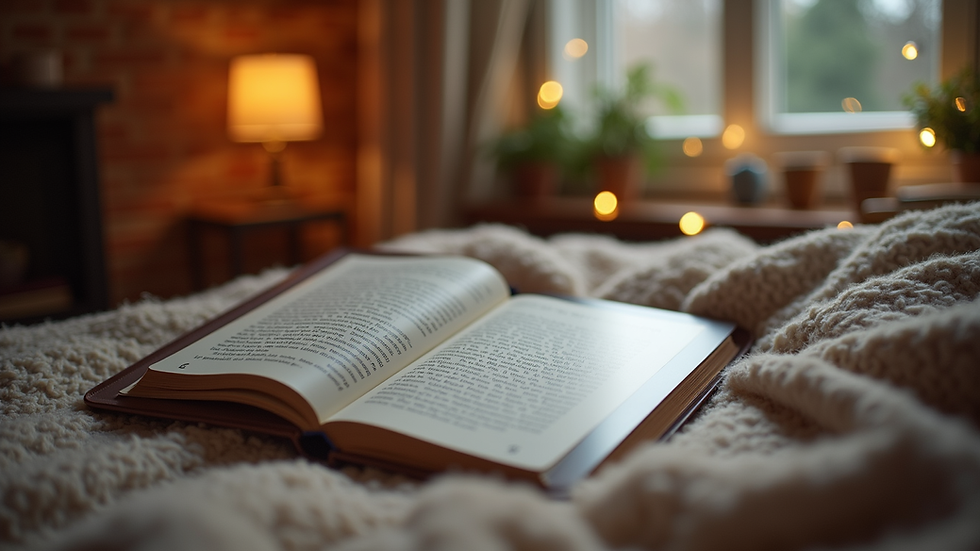 Eye-level view of a cozy reading nook with a tablet displaying an eBook