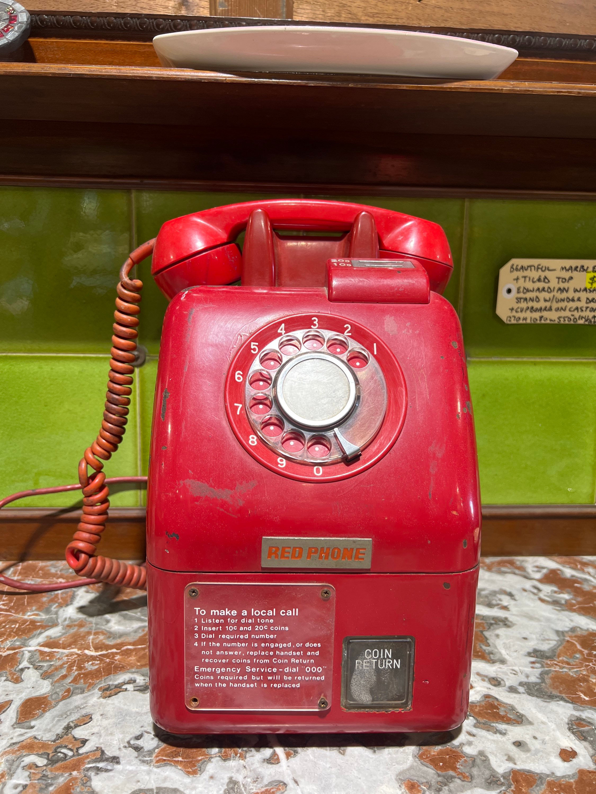 Vintage Red Rotary Dial Coin Operated Public Payphone