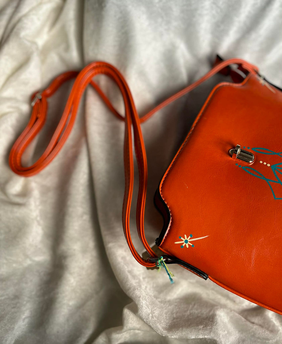 Thumbnail: Shoulder Bag with long Adjustable Strap and Hand Painted Pinstriping