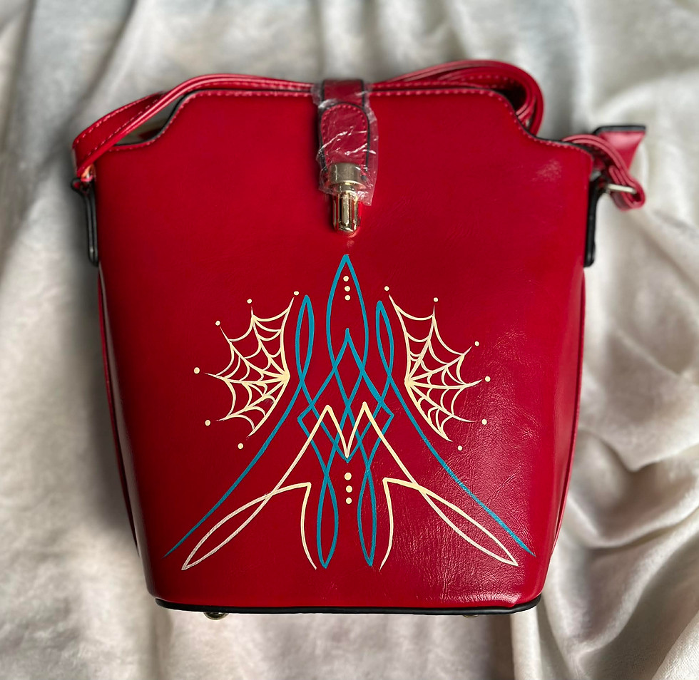 Thumbnail: Shoulder Bag with long Adjustable Strap and Hand Painted Pinstriping