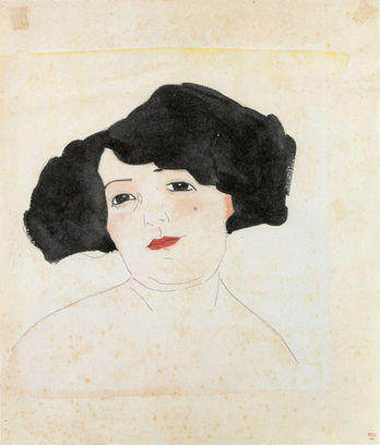 Amedeo Modigliani: Portrait einer Frau mit Schönheitsfleck, 1908, Kreide und Aquarell auf Papier, Privatsammlung
