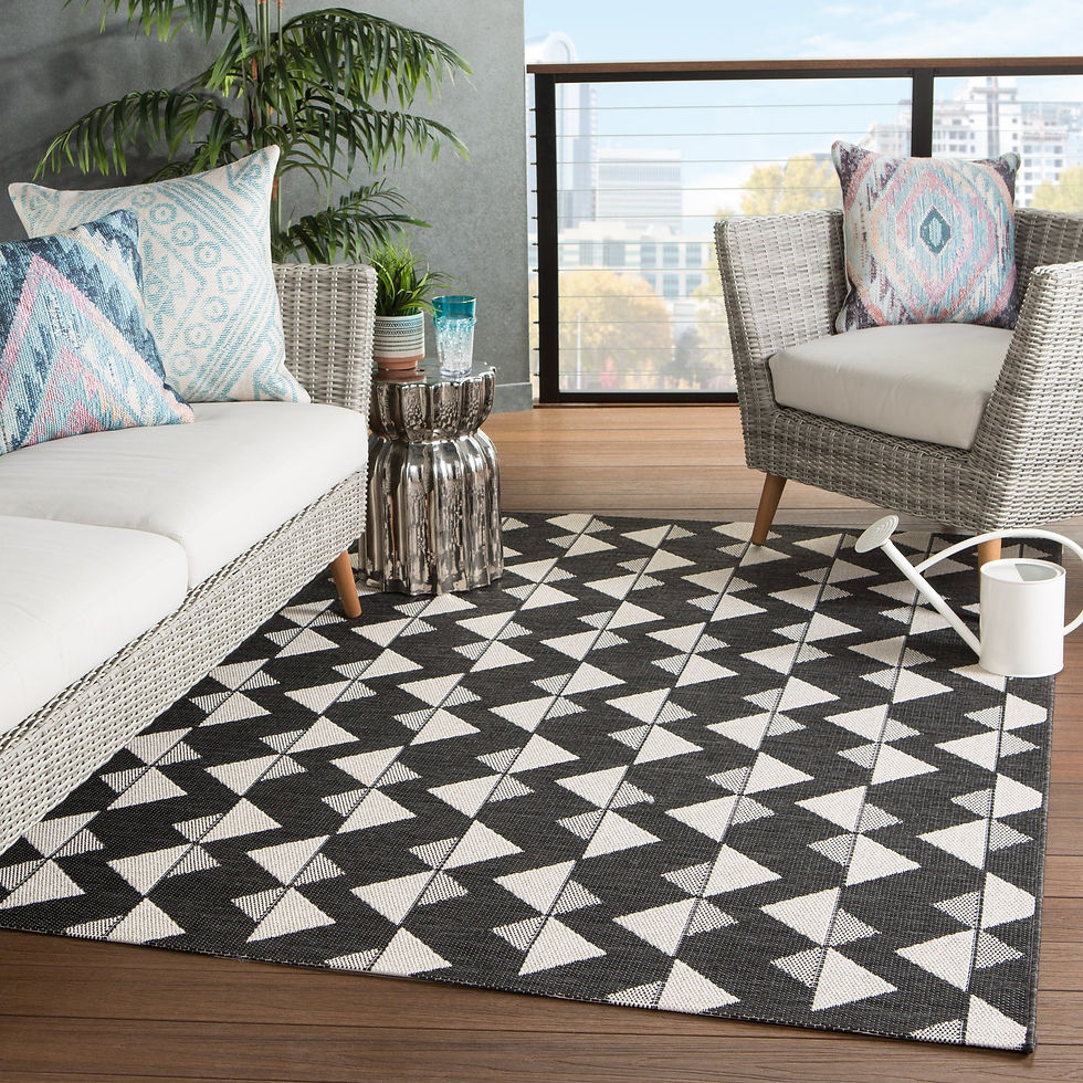 Thumbnail: Zemira Indoor/Outdoor Geometric Black & Cream Rug