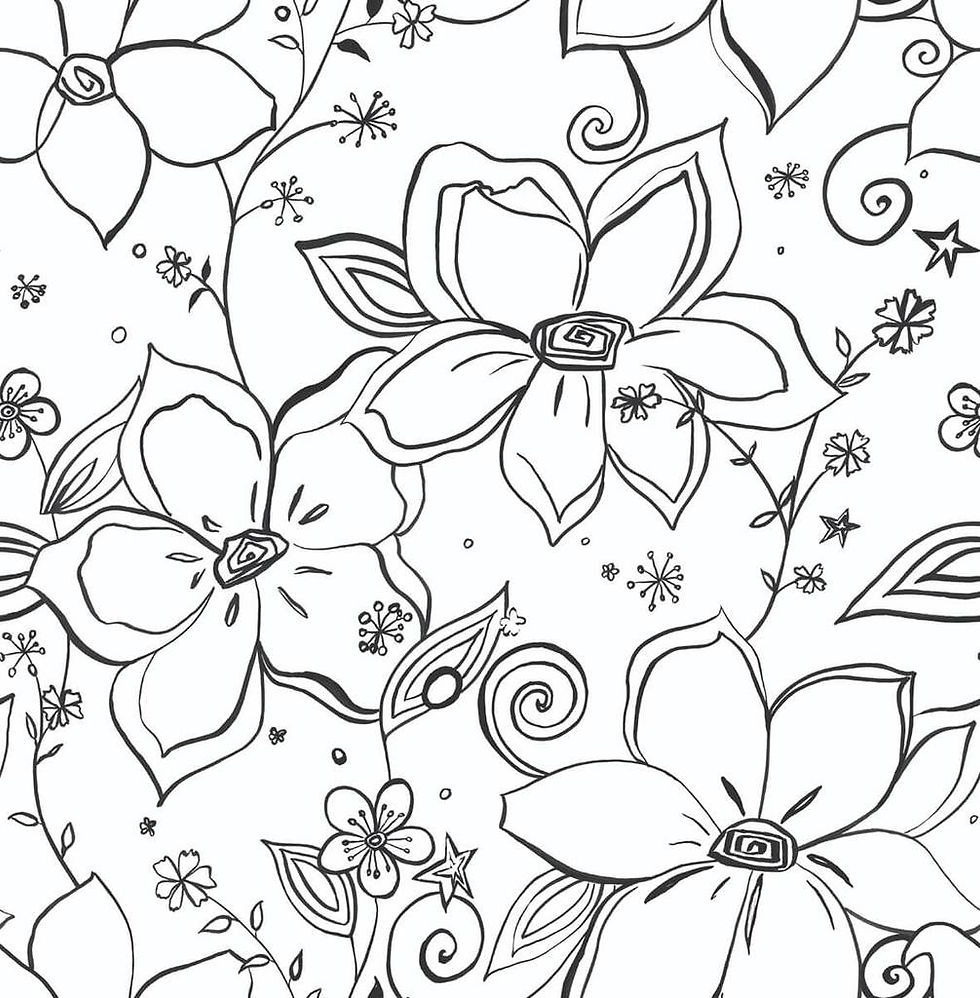 Thumbnail: Linework Peel-and-Stick in Black and White Flower Wallpaper by NextWall