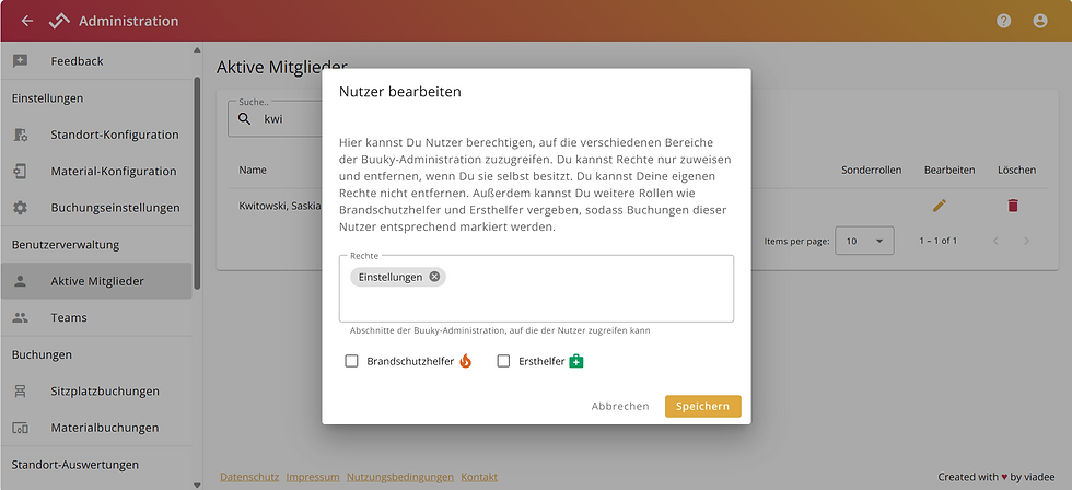 Screenshot: Anleitung zur Einstellung der Sonderrolle in Buuky