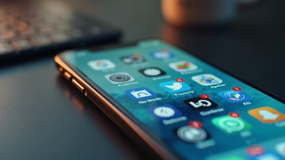 High angle view of a smartphone displaying various app icons