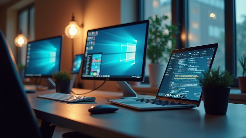 Eye-level view of a modern workspace with multiple digital devices