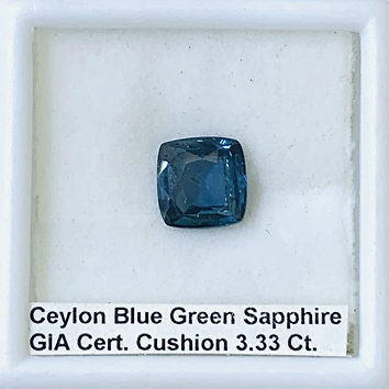 Blue Green Sapphire Cushion 3.33 ct