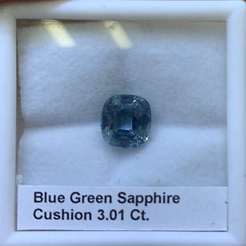 Blueish Green Cushion Sapphire 3.01 Ct.