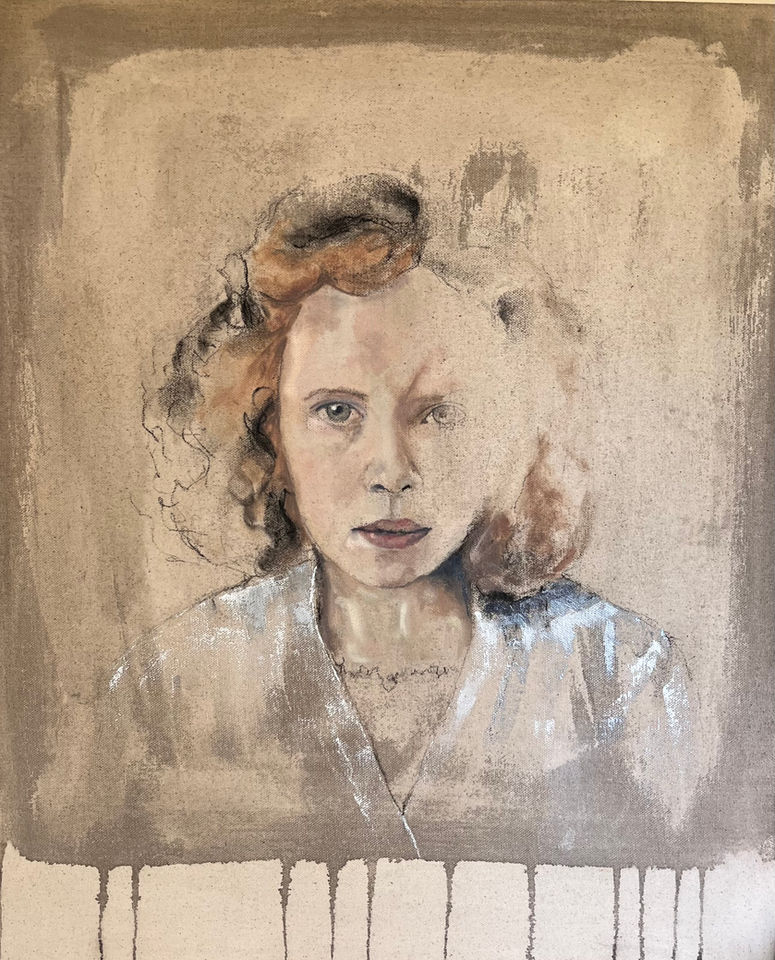 portrait of a young girl looking pensive. The image is fading away.