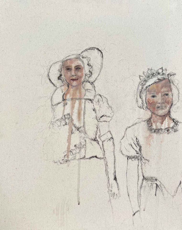 expressive oil portrait of a bridesmaid and flower girl from 1937