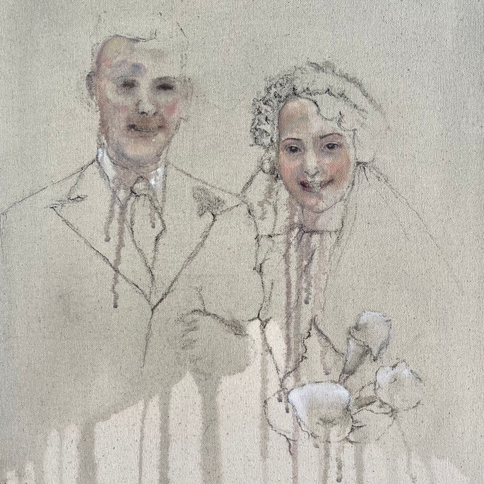 oil paintings of a couple - a bride and groom. Expressive, art, portrait.