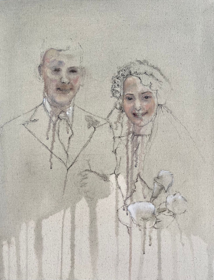 oil paintings of a couple - a bride and groom. Expressive, art, portrait.