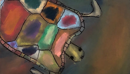 a child's colourful drawing of a turtle using soft pastels