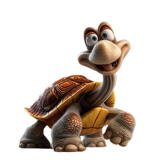 CJ the wise turtle from The Little Letter Crew, smiling warmly with a patterned brown-and-gold shell