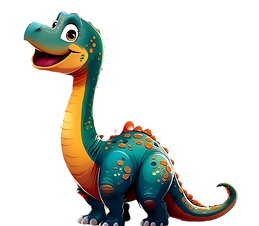 Eric the gentle dinosaur from The Little Letter Crew, smiling with a long neck and friendly eyes