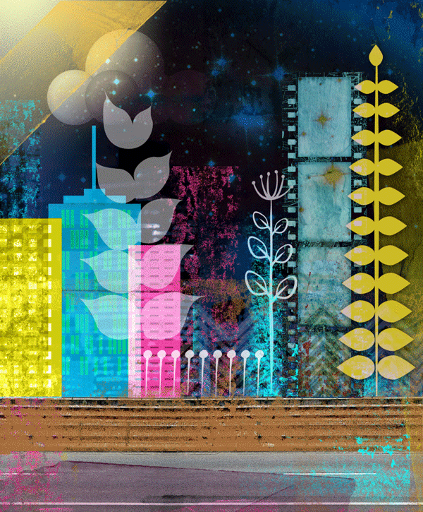 City with Growing Leaves gif