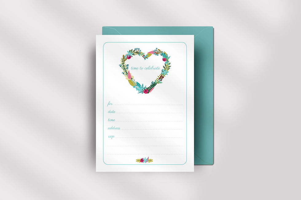 Thumbnail: Floral Heart Wreath Blank Invitation - 10 pack