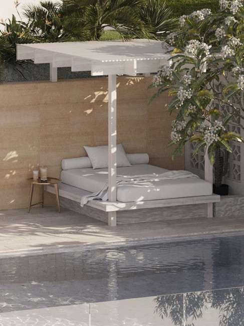 North Avoca - 3d Design of custom designed Cabana, Daybed & Sandstone retaining wall.