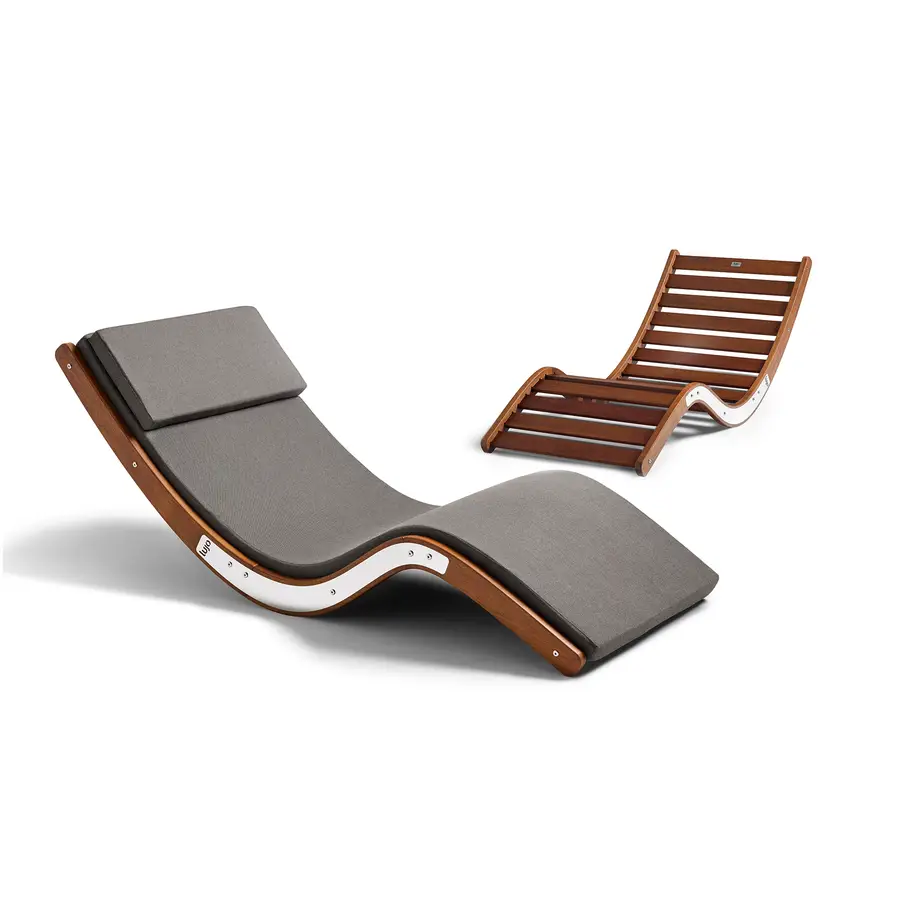 Studio examples of the the curved sun lounger with or without cushions. Even without the sleek cushions the lounger looks refined