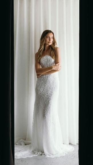 Model wearing bridal gown in the photography and content studio at The Studio Co
