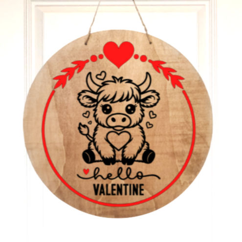 Highland Cow Valentine door sign