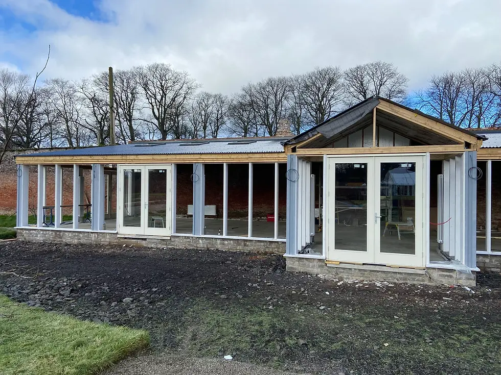Drenagh Gardens Orangery under construction with a stone base