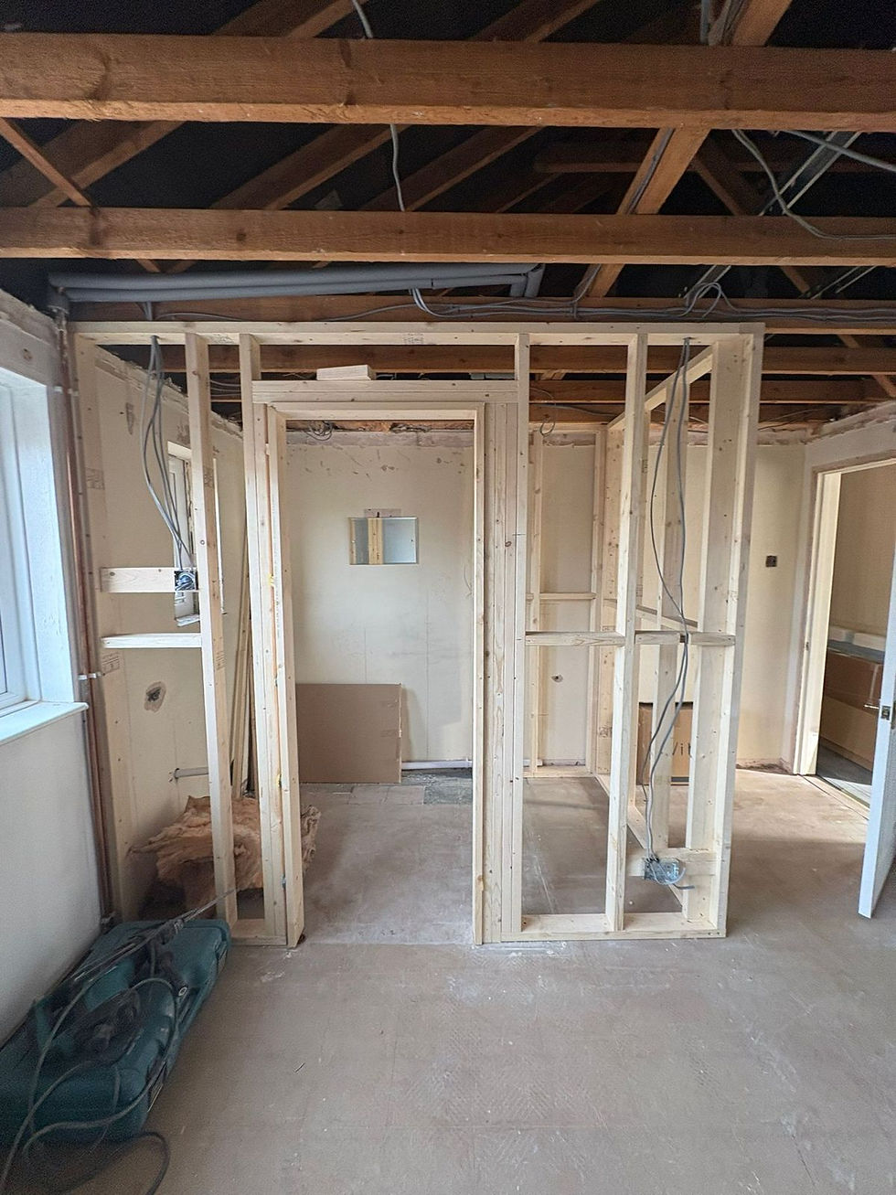 Timber stud walls framed for a new bathroom