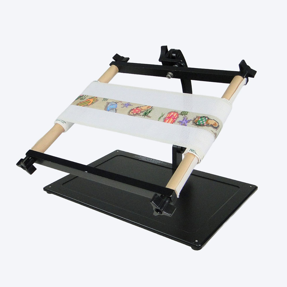 Thumbnail: Needlework Lap-Table Stand with Belt Scroll Frame.  Allows for 360 degree turning.