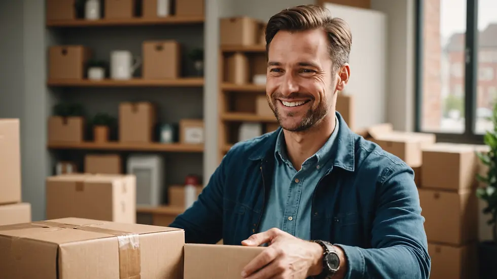 Close-up view of a happy customer receiving a delivered package
