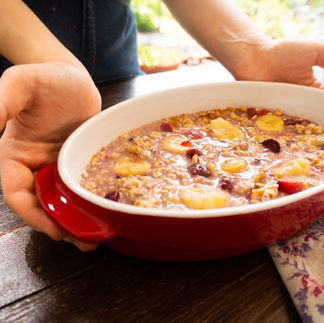 Mingau Assado de Banana com Frutas Vermelhas