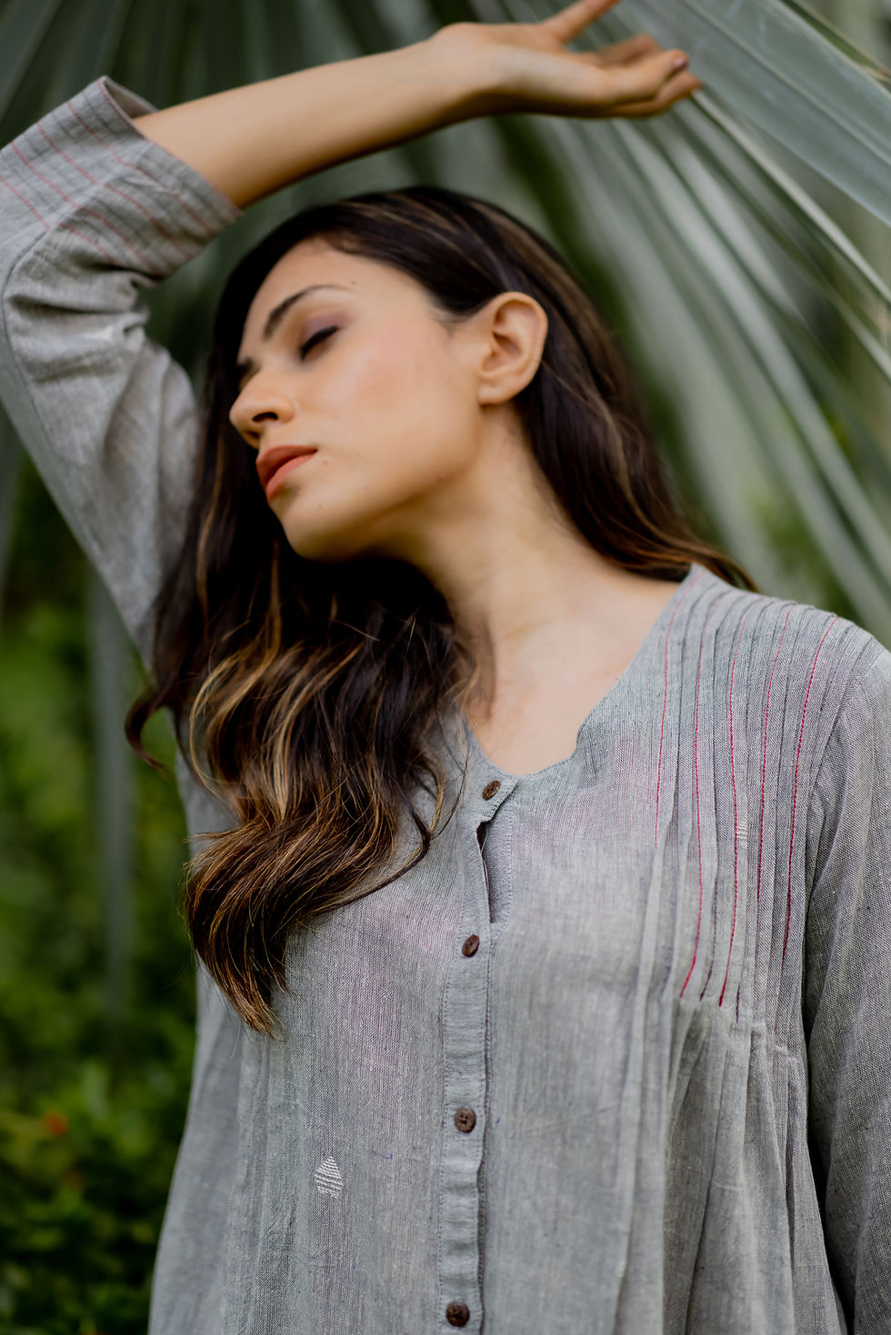 Thumbnail: Grey Organic  Cotton Dress with  Scarf