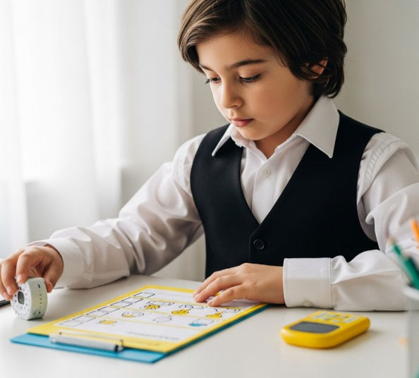 child using visual timer and checklist to help focus during learning